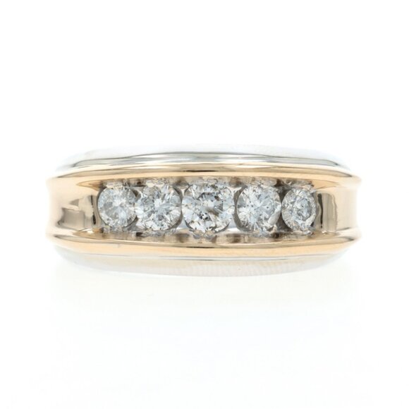White Gold Diamond Five Stone Mens Band 14k Round Brilliant 1.00ctw Ring 10 1/2 - Picture 1 of 6